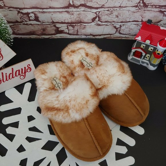 ❤️SOLD❤️Jessica Simpson Womens Comfy Faux Fur House Slippers Tan - Picture 2 of 4